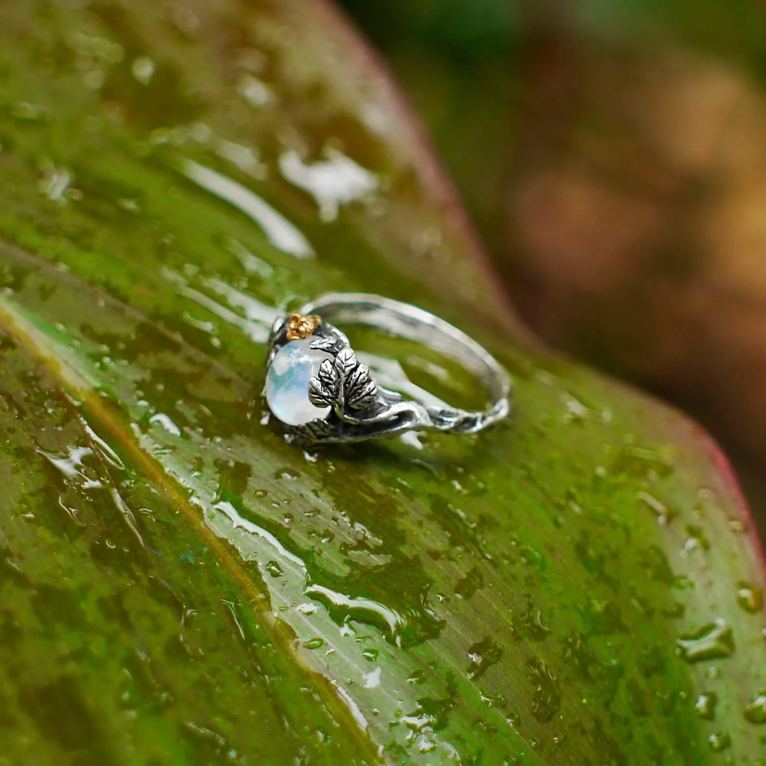 Sterling Silver Rainbow Moonstone Ring "Daisy"
