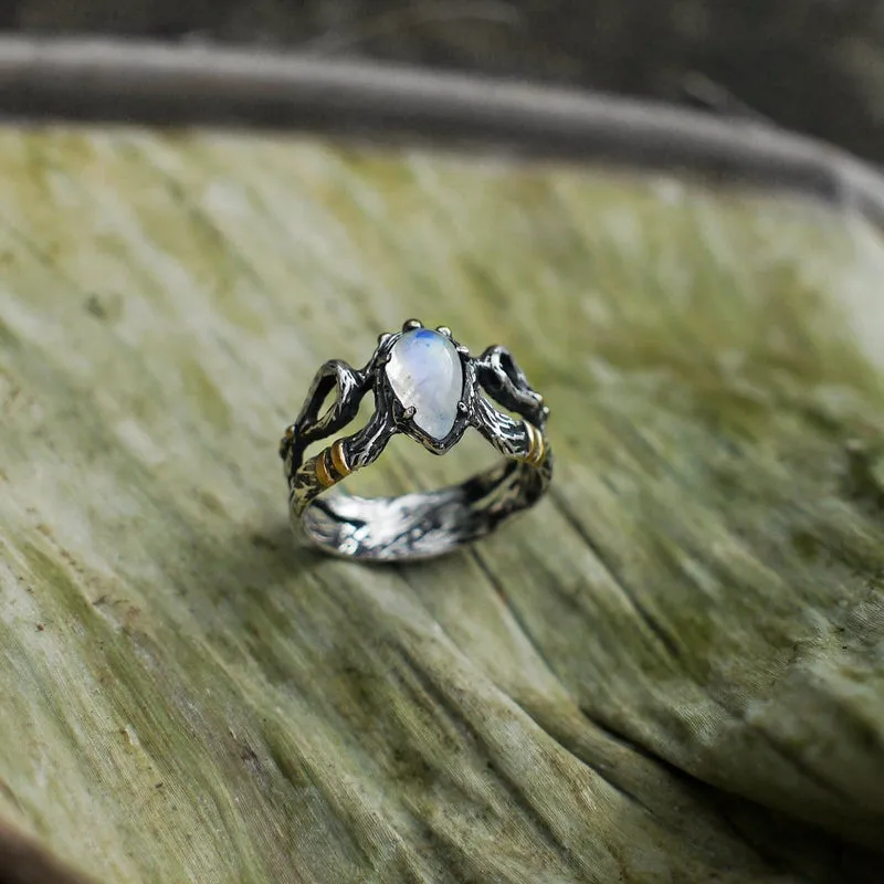 Sterling Silver Rainbow Moonstone Ring "Elza"