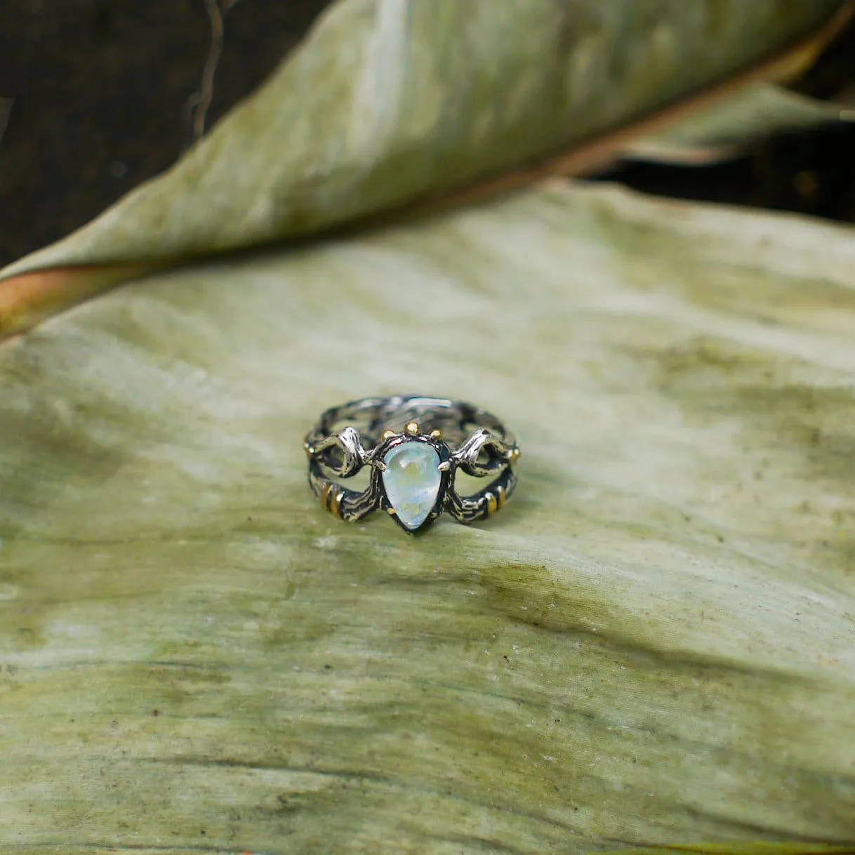 Sterling Silver Rainbow Moonstone Ring "Elza"