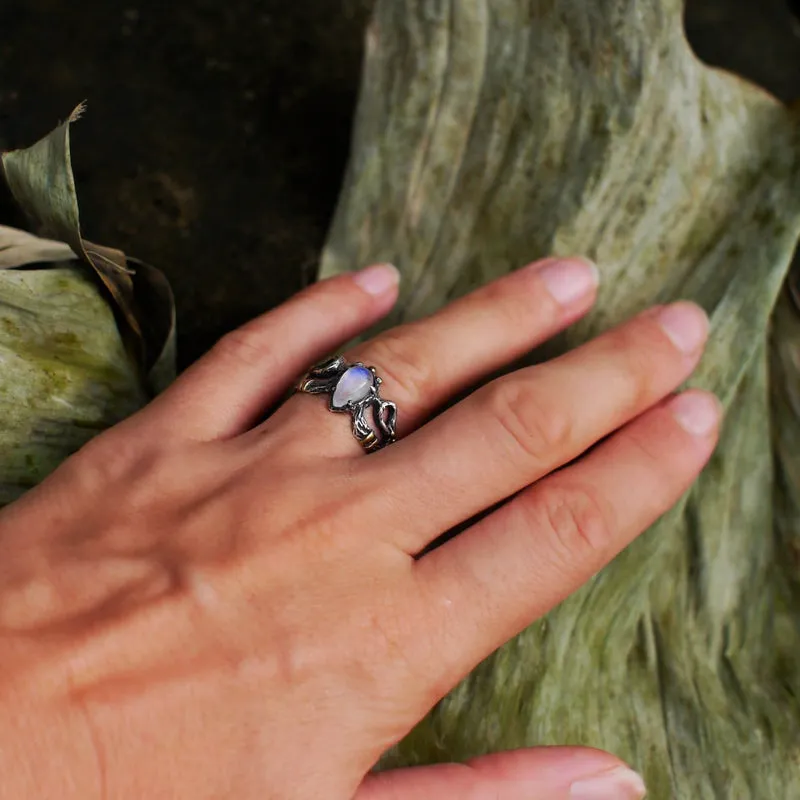 Sterling Silver Rainbow Moonstone Ring "Elza"