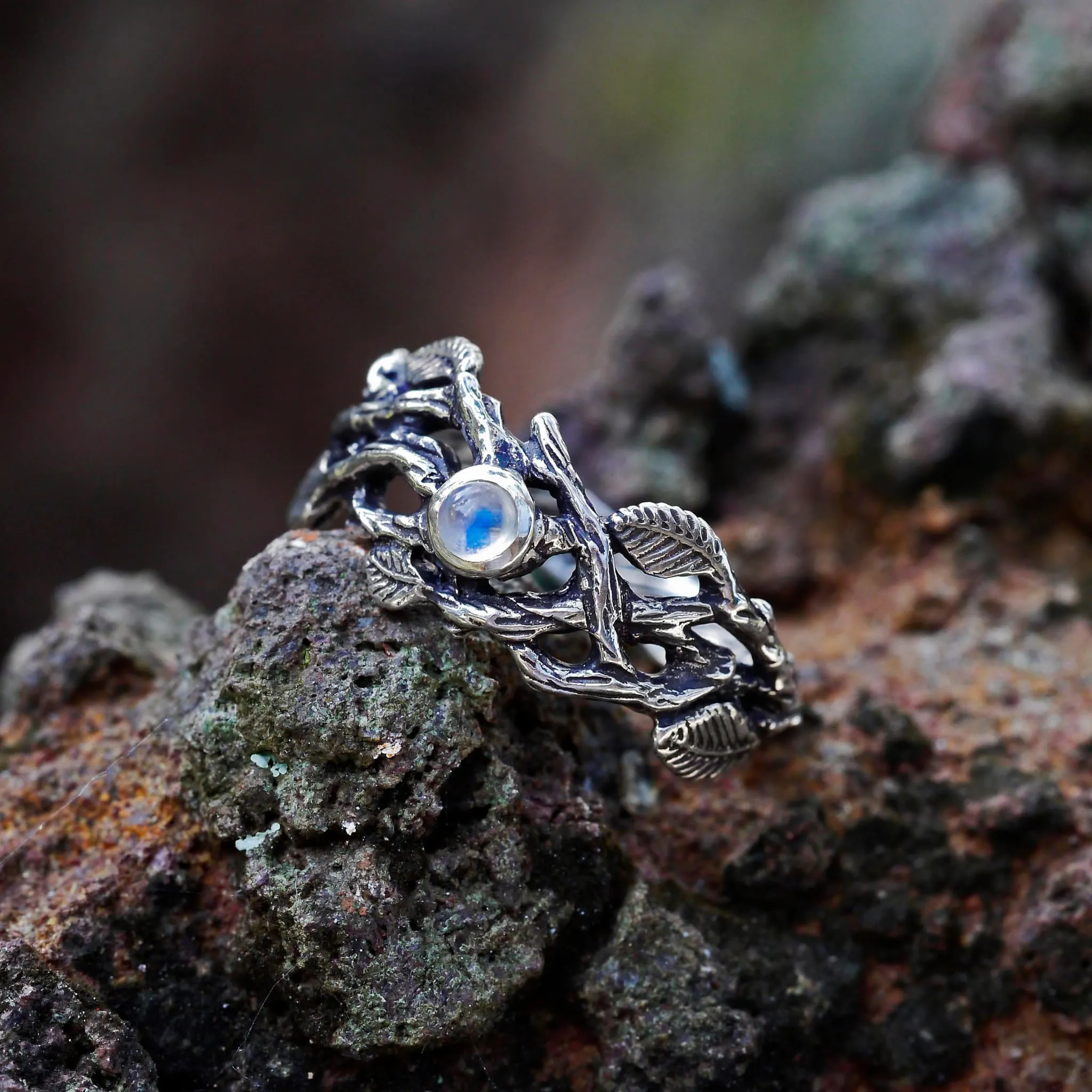 Sterling Silver Rainbow Moonstone Ring "Sienna"