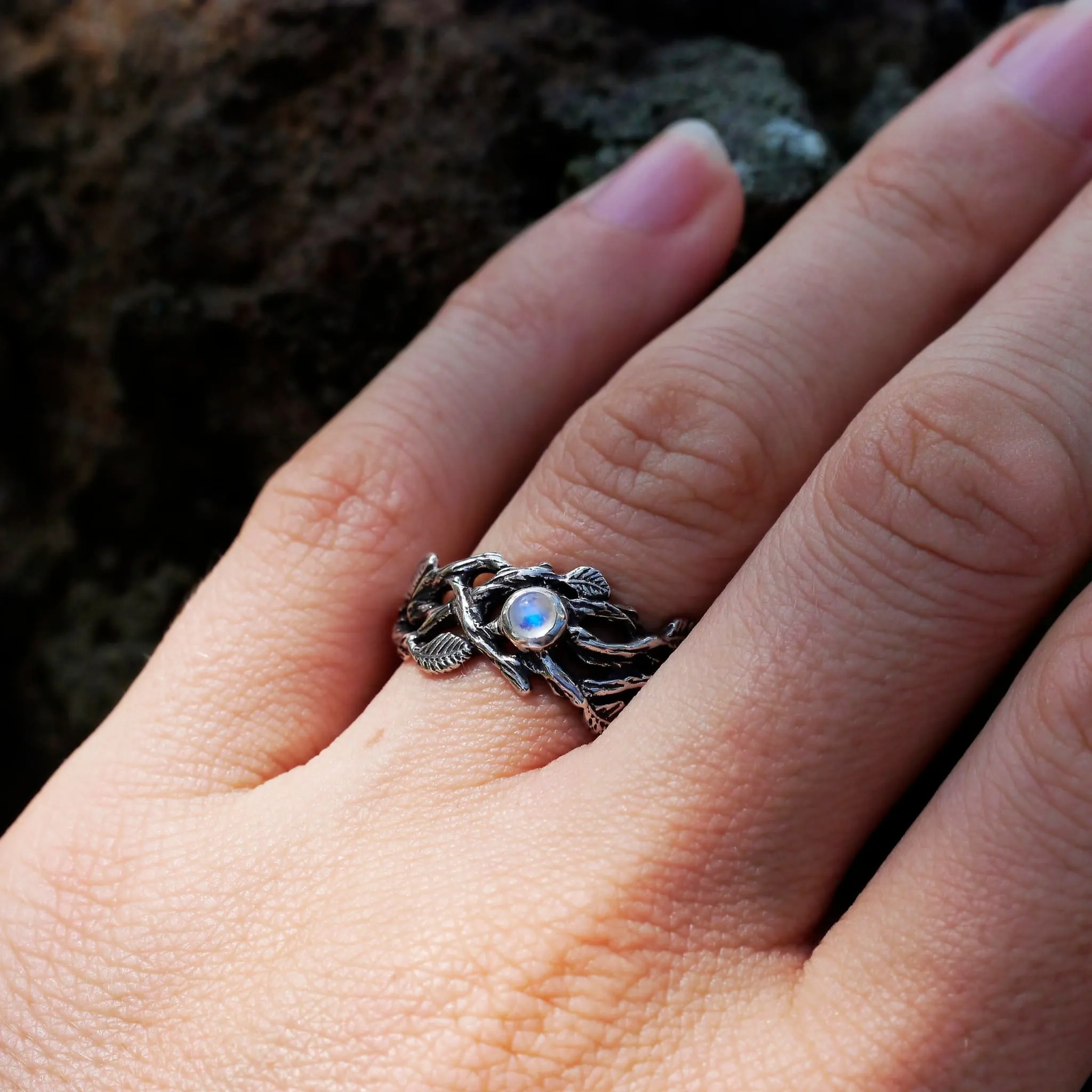 Sterling Silver Rainbow Moonstone Ring "Sienna"