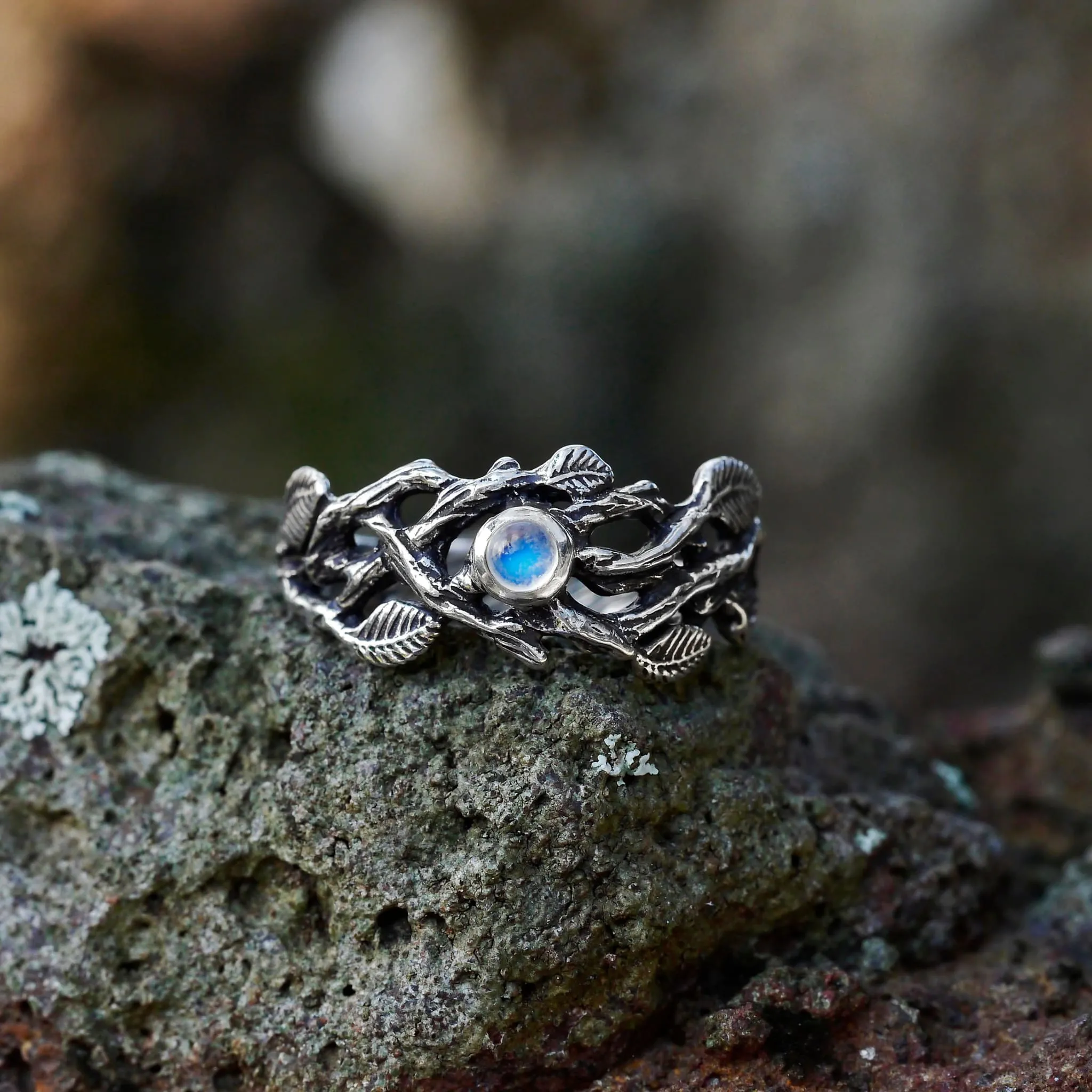 Sterling Silver Rainbow Moonstone Ring "Sienna"