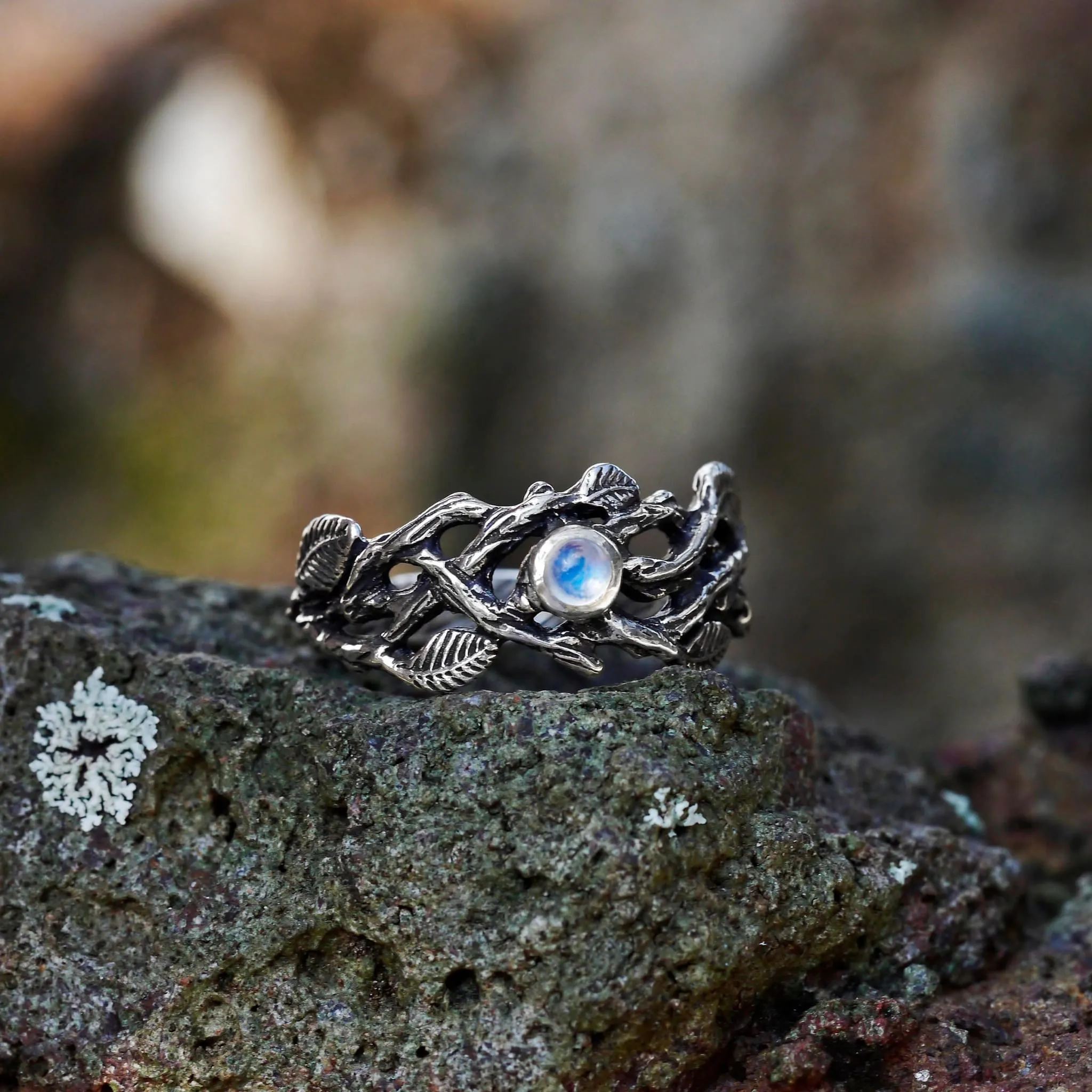 Sterling Silver Rainbow Moonstone Ring "Sienna"