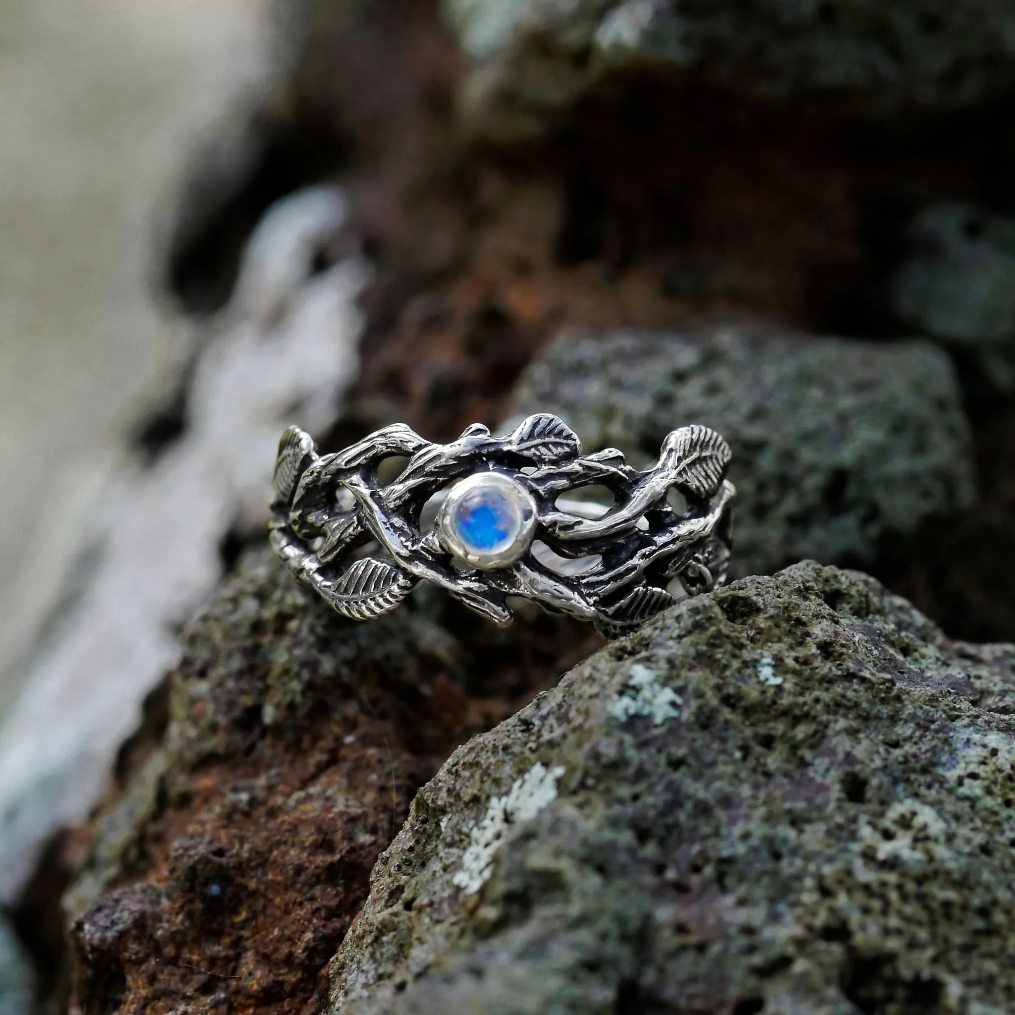 Sterling Silver Rainbow Moonstone Ring "Sienna"