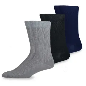 TeeHee Socks Men's Casual Bamboo Crew Black, Grey, Navy 3-Pack (50020)