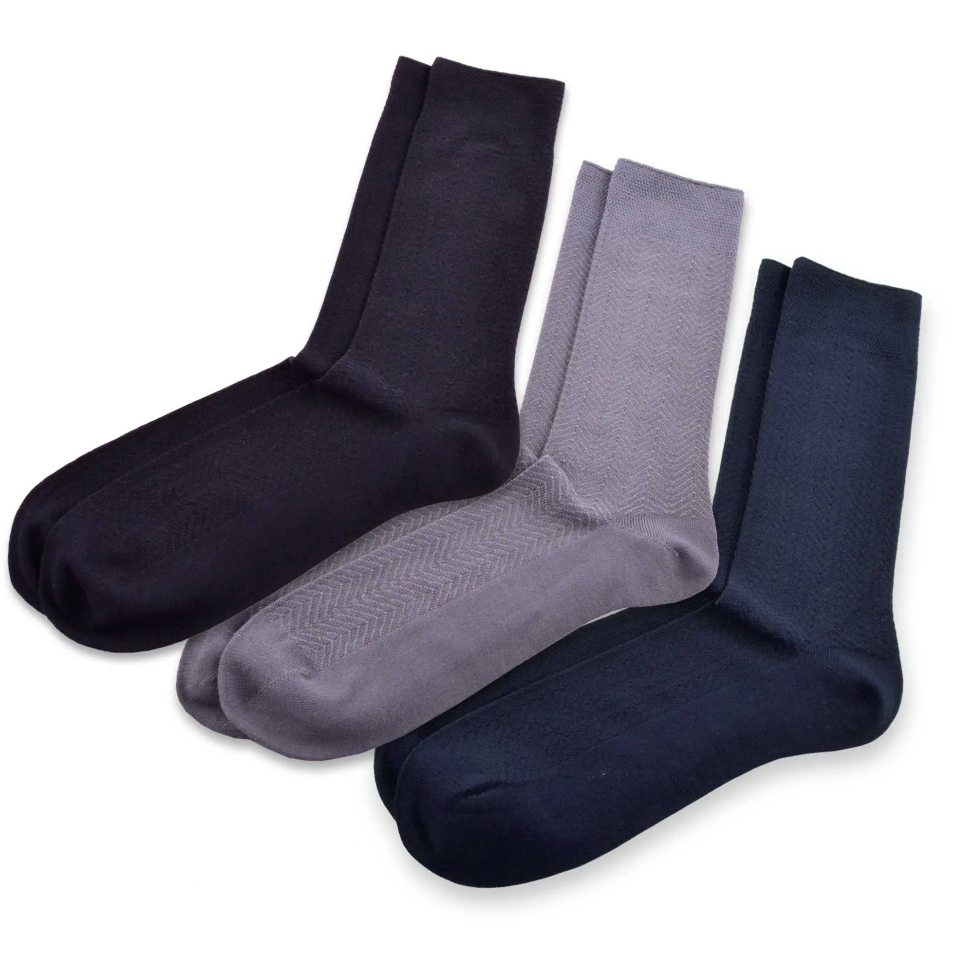 TeeHee Socks Men's Casual Bamboo Crew Black, Grey, Navy 3-Pack (50020)