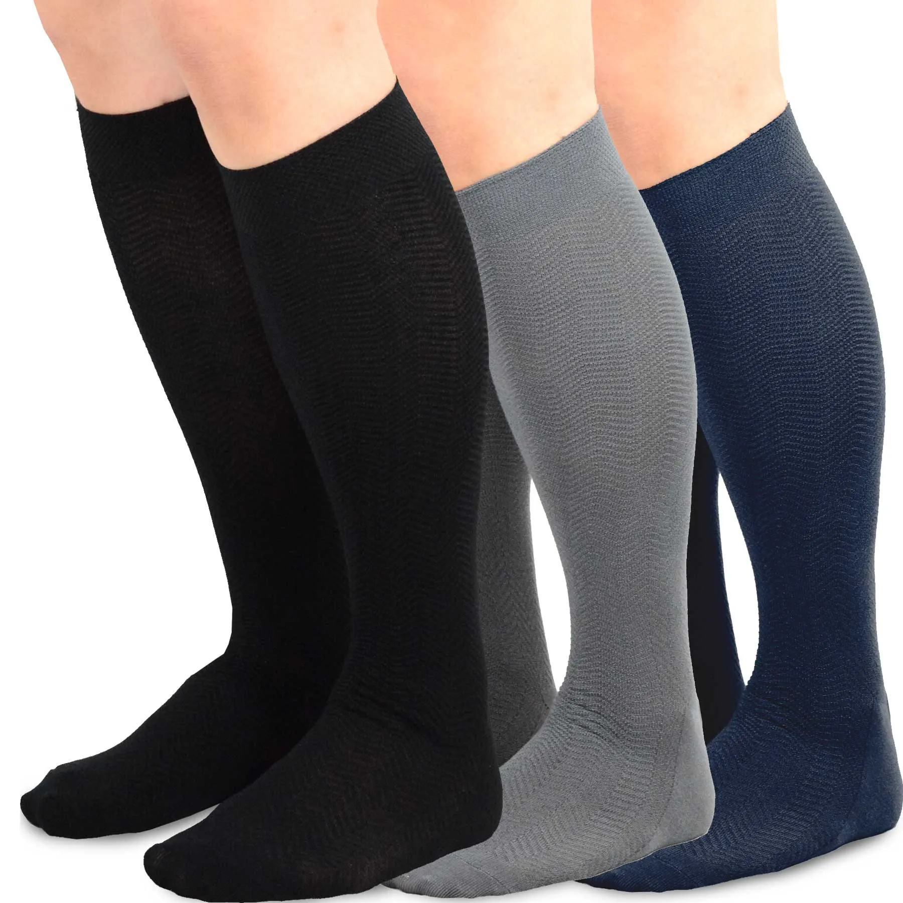 TeeHee Socks Men's Casual Bamboo Knee High Black, Grey, Navy 3-Pack (50021)