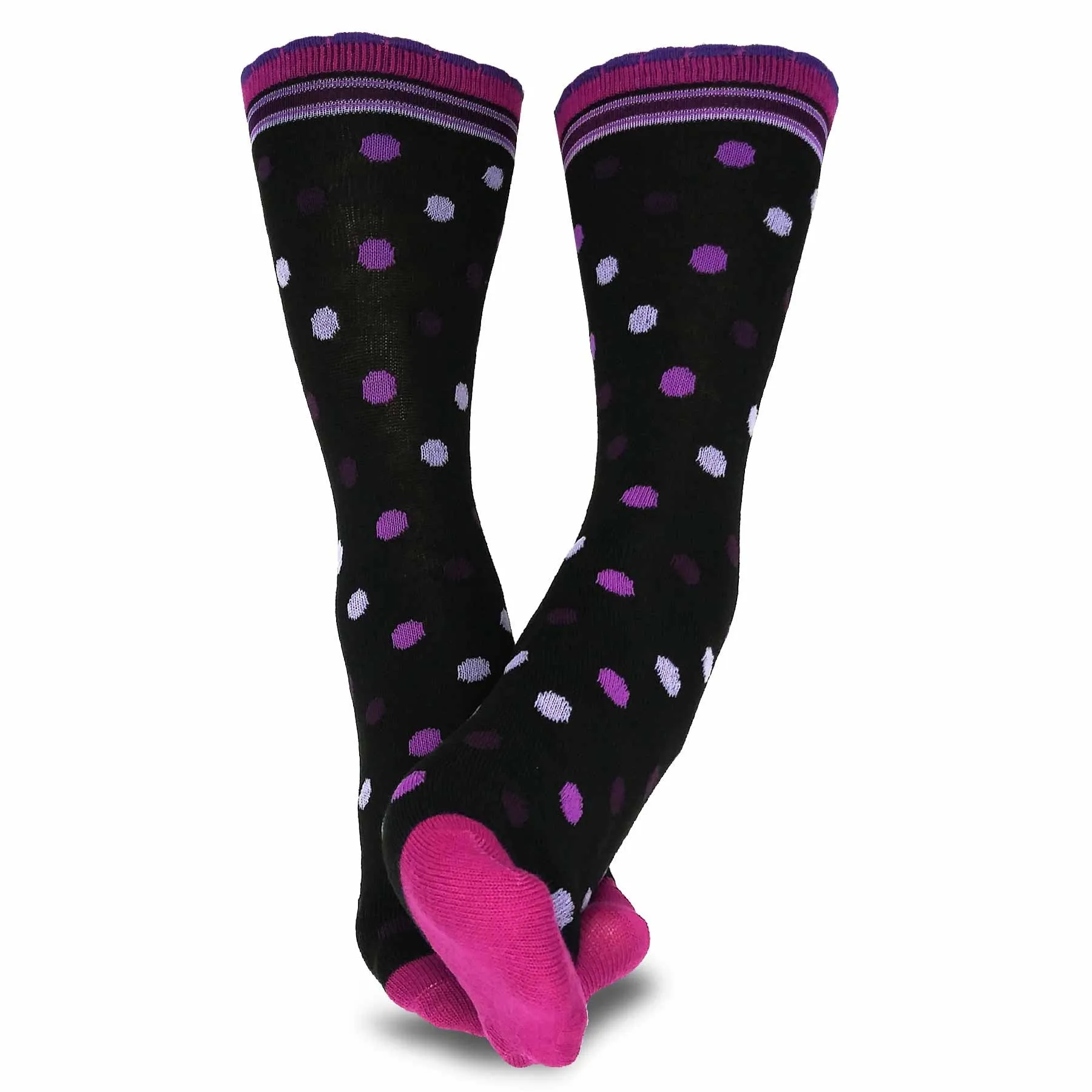 TeeHee Socks Women's Casual Polyester Crew Polka Dots Scallop 6-Pack (11637)