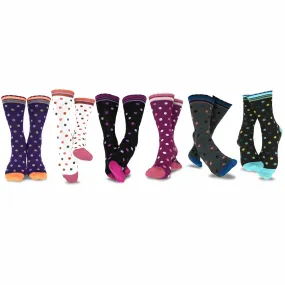 TeeHee Socks Women's Casual Polyester Crew Polka Dots Scallop 6-Pack (11637)