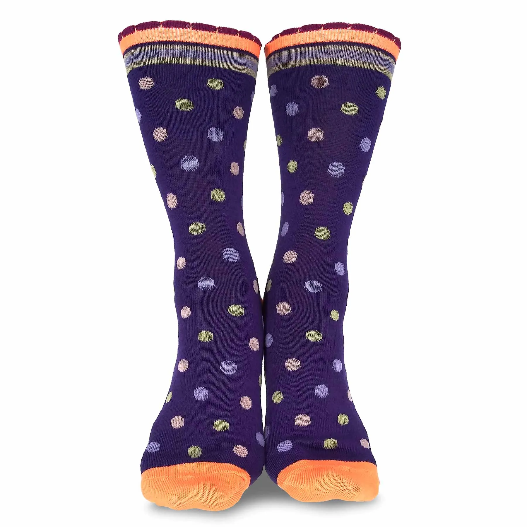 TeeHee Socks Women's Casual Polyester Crew Polka Dots Scallop 6-Pack (11637)
