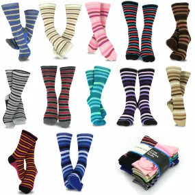 TeeHee Socks Women's Casual Polyester Crew This Stripe 12-Pack (1118894)