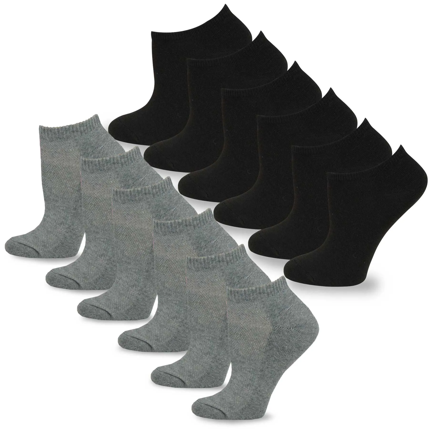 TeeHee Socks Women's Causal Polyester No Show Black/Grey 12-Pack (10051)