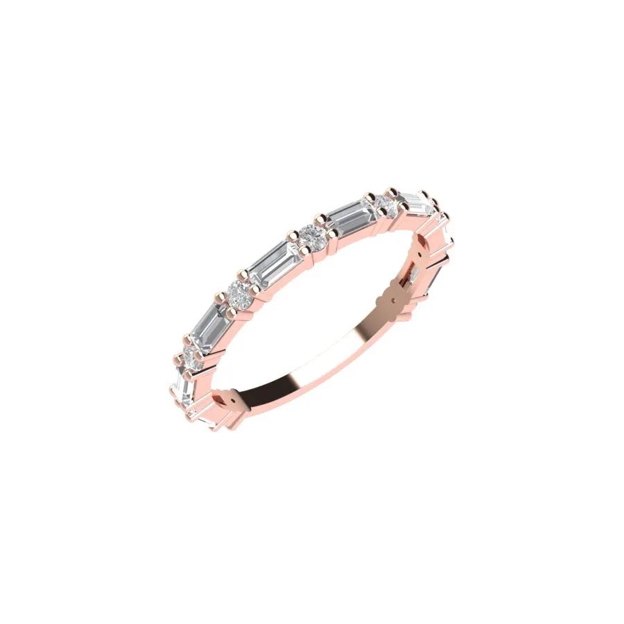 Three Quarter Baguette and Round Diamond Eternity Ring with Shared Prongs ( 0.80 ctw. )