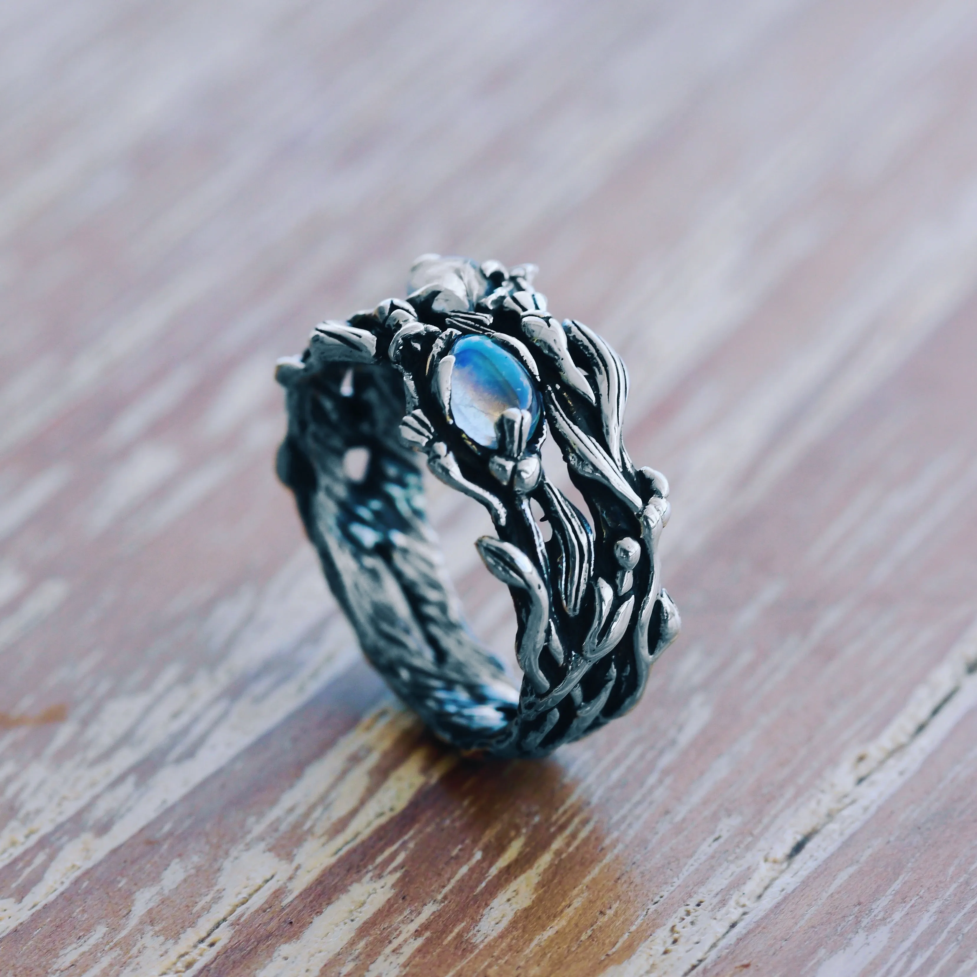 Two Gemstone Ring with Moonstones "Infinity"
