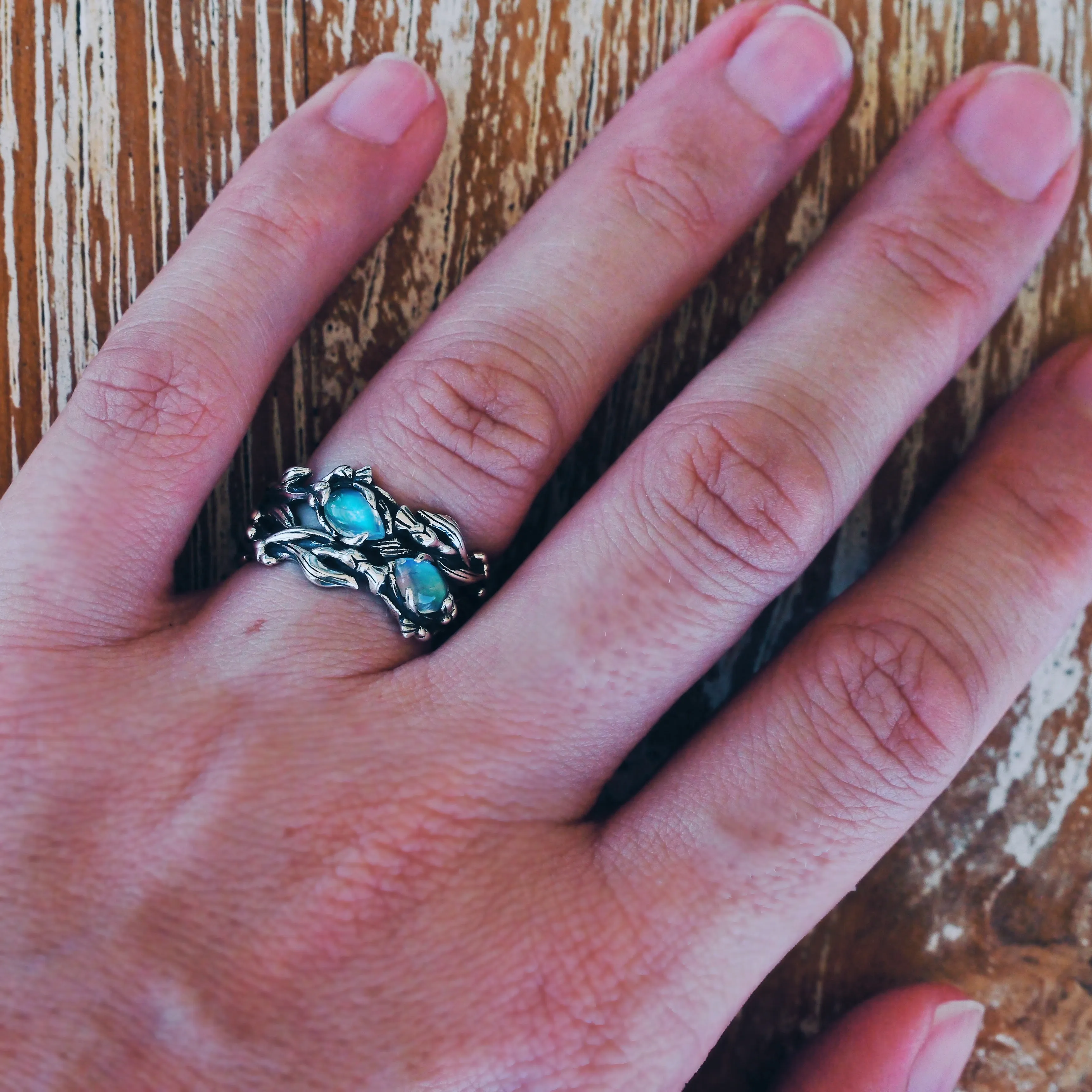 Two Gemstone Ring with Moonstones "Infinity"