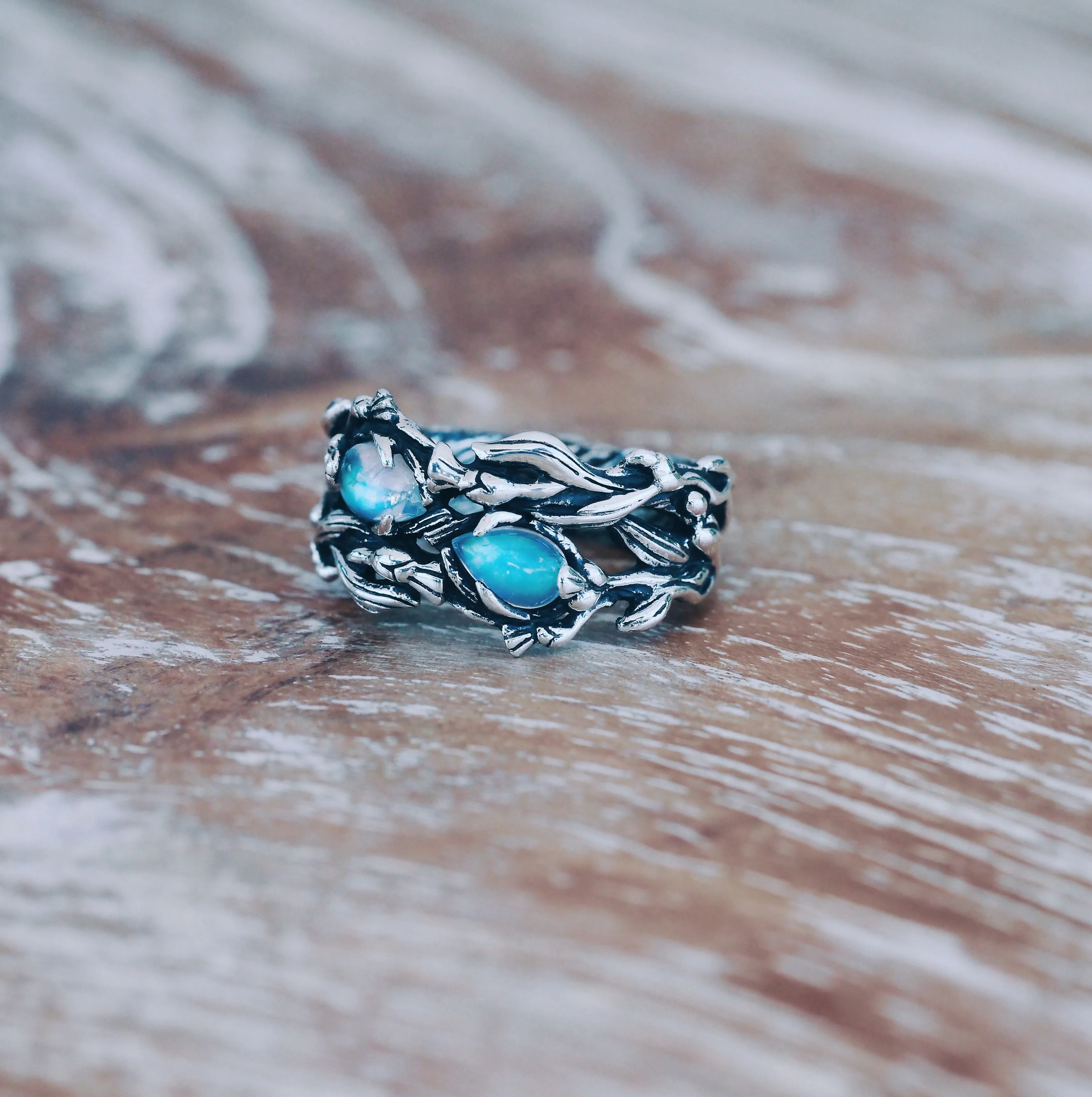 Two Gemstone Ring with Moonstones "Infinity"