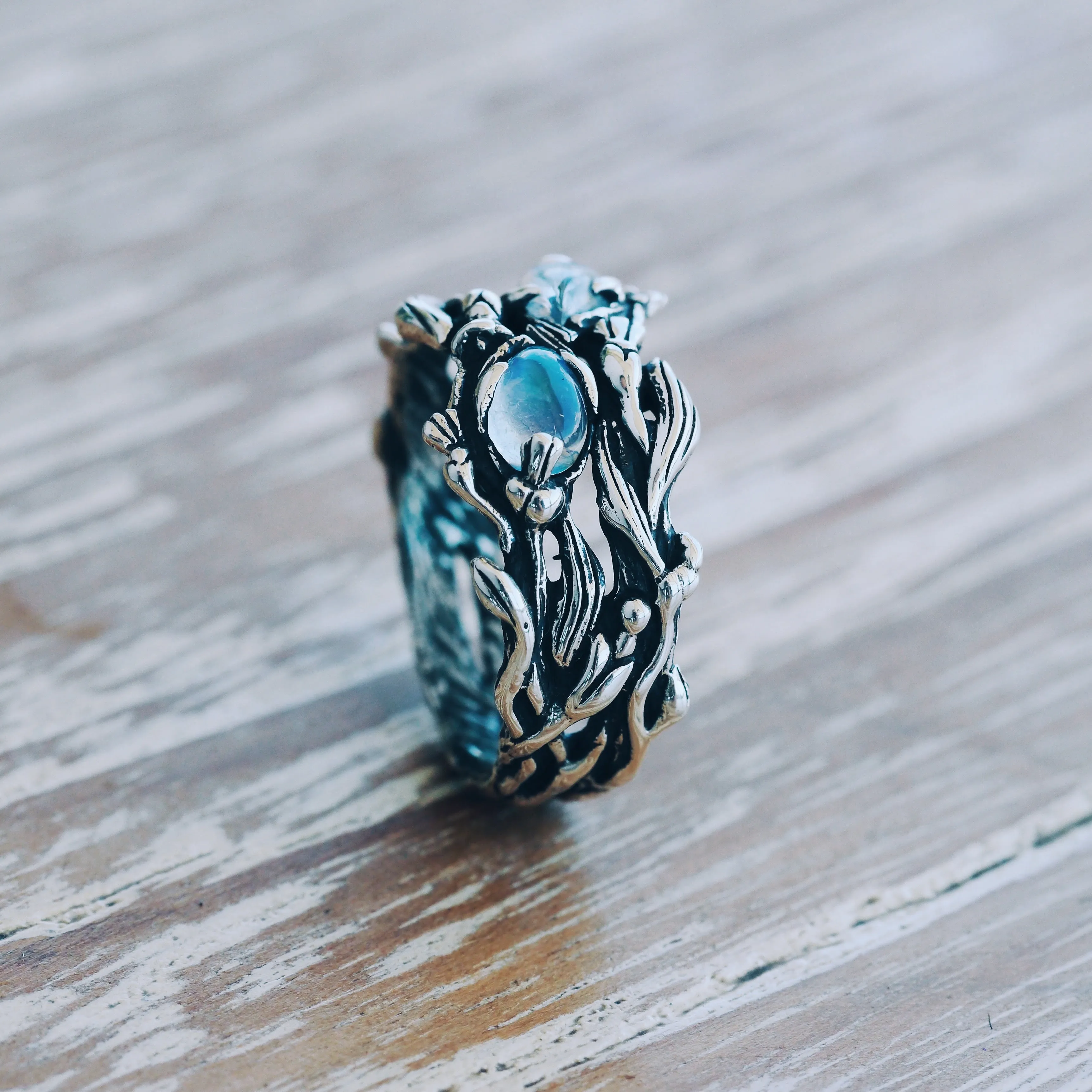 Two Gemstone Ring with Moonstones "Infinity"