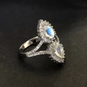 Very Beautiful Blue Flash Moonstone Sterling Silver Ring