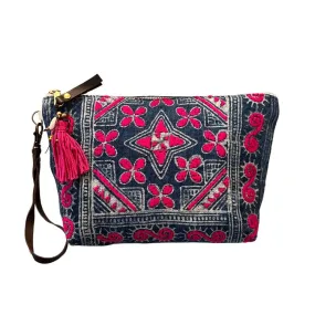 Viet Batik Pouch Flowers Indigo/Pink