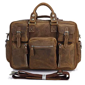 Vintage Crazy Horse Genuine Leather Travel Duffle Bag