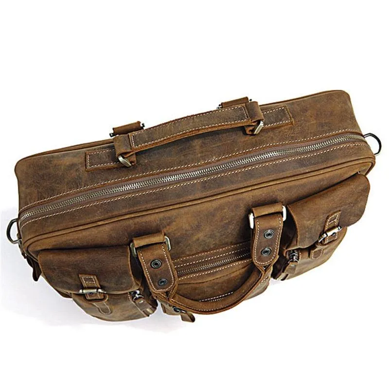 Vintage Crazy Horse Genuine Leather Travel Duffle Bag