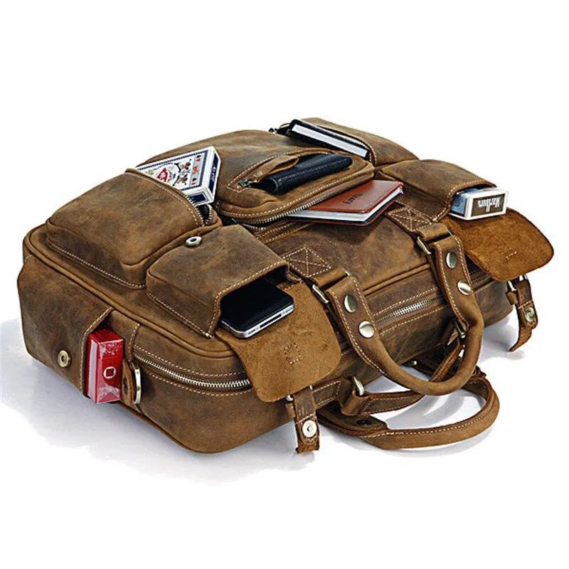 Vintage Crazy Horse Genuine Leather Travel Duffle Bag
