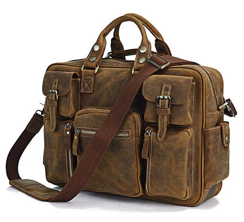 Vintage Crazy Horse Genuine Leather Travel Duffle Bag