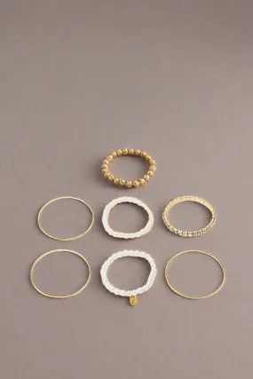 Women Gold And White Embellished Bracelets Set (8 Piece)