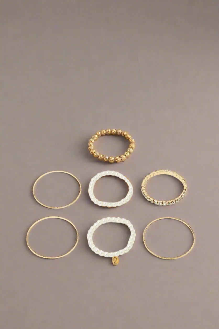 Women Gold And White Embellished Bracelets Set (8 Piece)