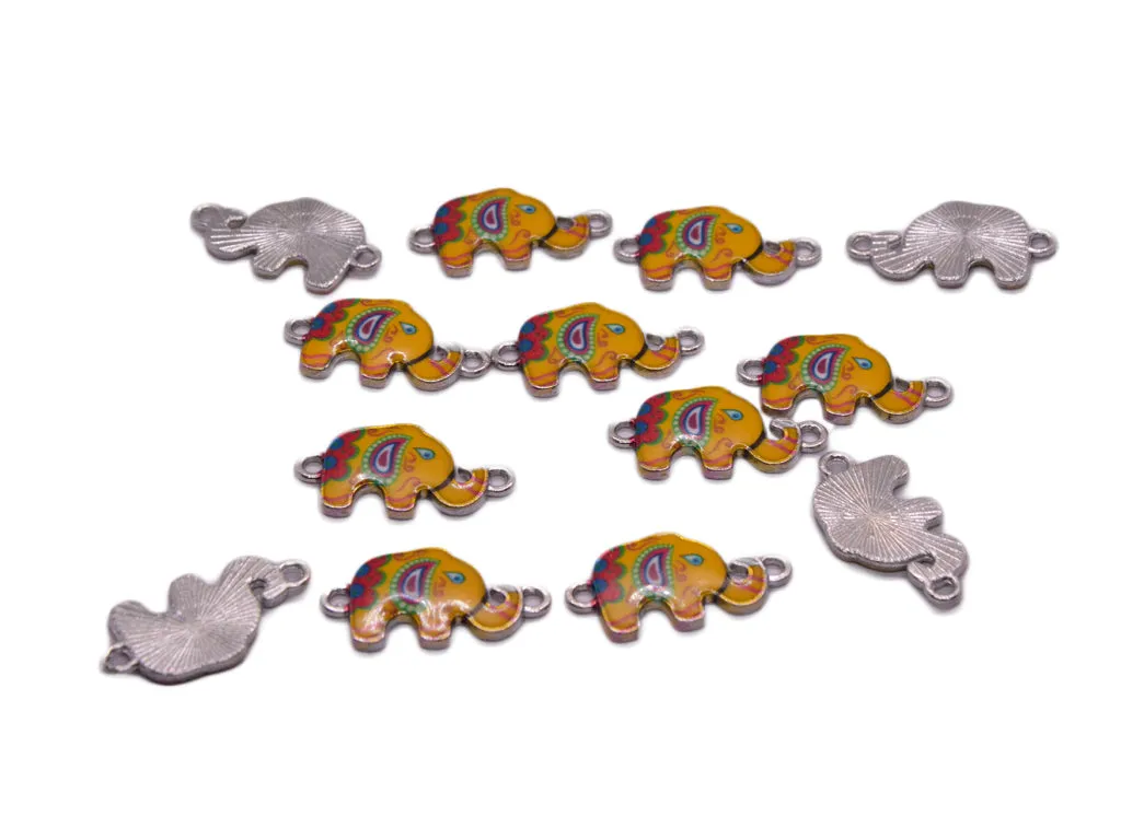 Yellow Multicolour Elephant Metal Charms