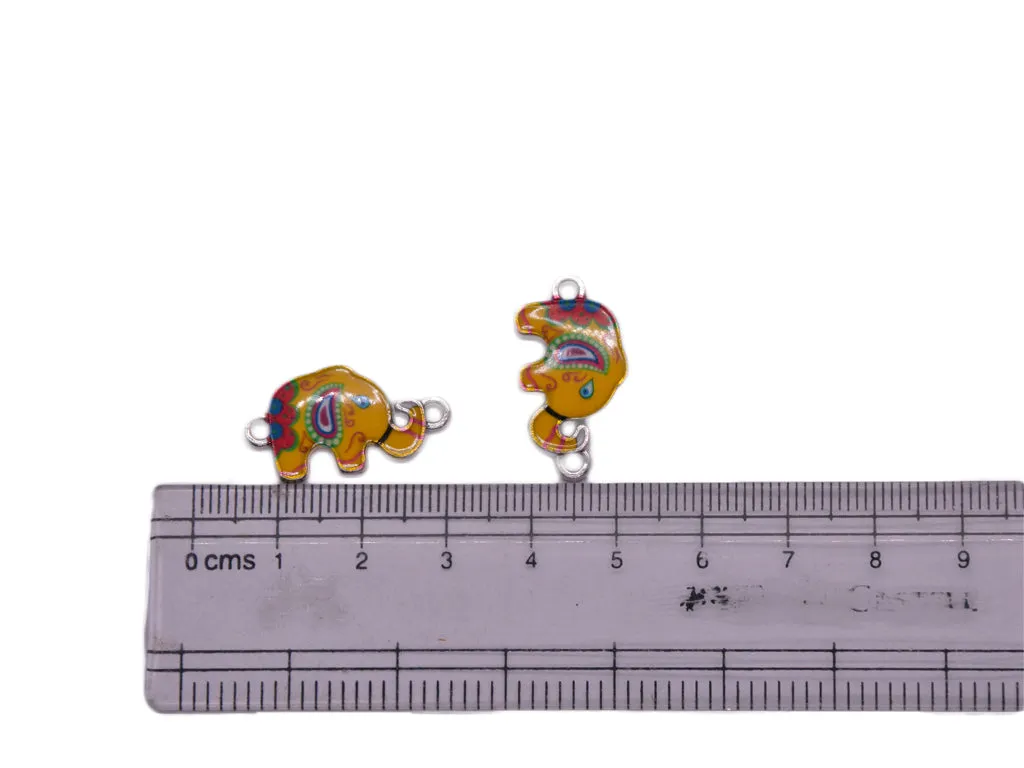 Yellow Multicolour Elephant Metal Charms