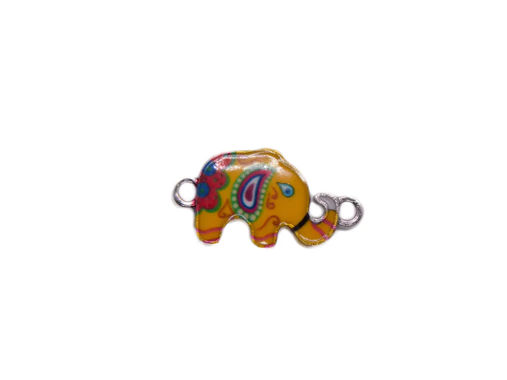 Yellow Multicolour Elephant Metal Charms