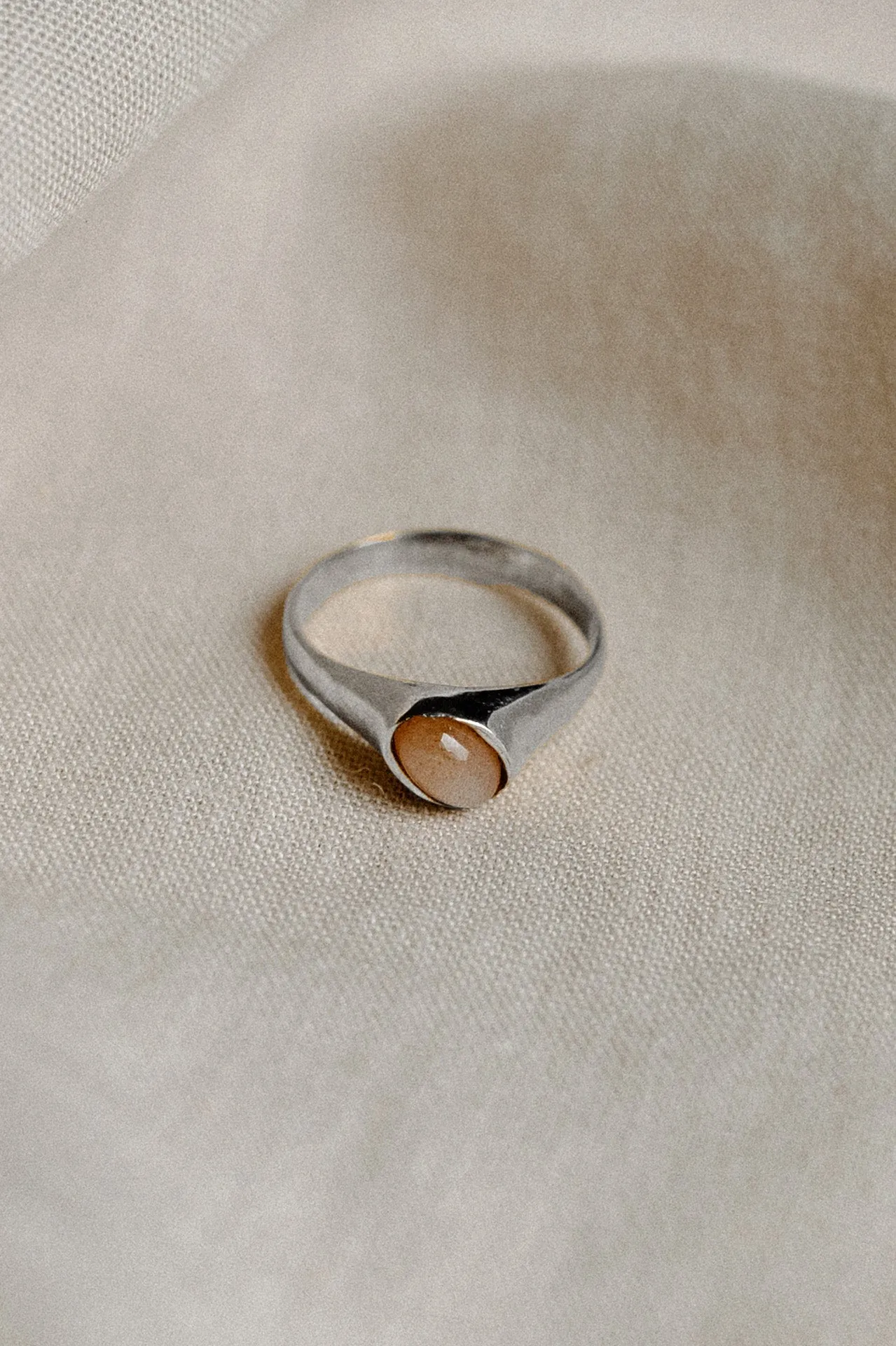 Yin Pinky Ring - Sterling Silver   Peach Moonstone