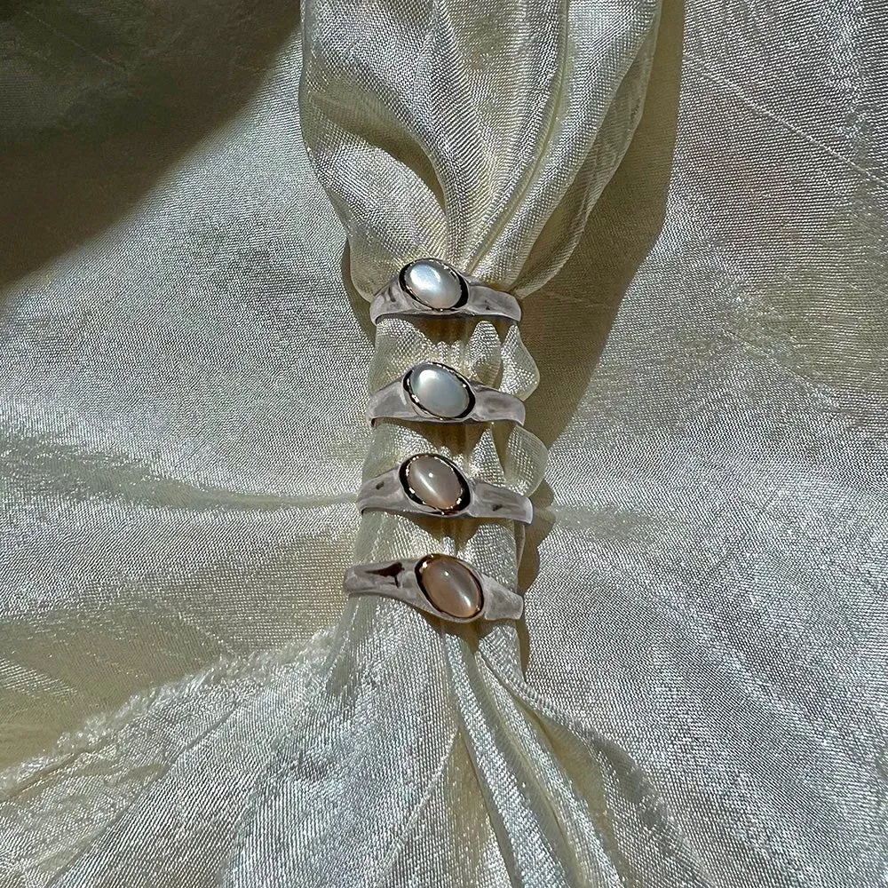 Yin Pinky Ring - Sterling Silver   Peach Moonstone