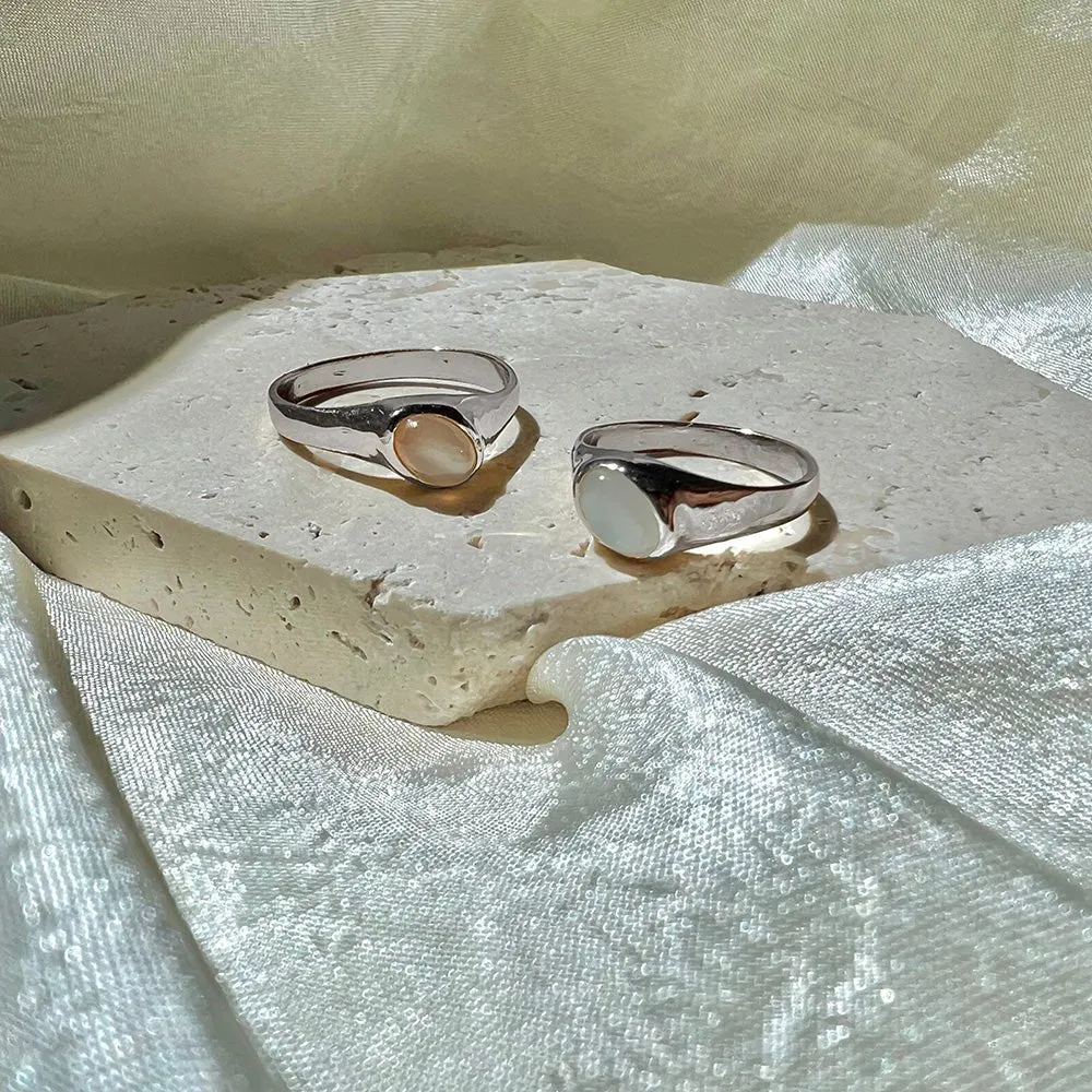 Yin Pinky Ring - Sterling Silver   Peach Moonstone