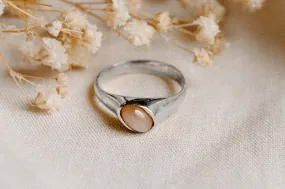 Yin Pinky Ring - Sterling Silver   Peach Moonstone